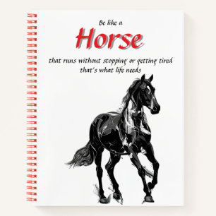 Spiral Personalized Name - black and white horse Notebook