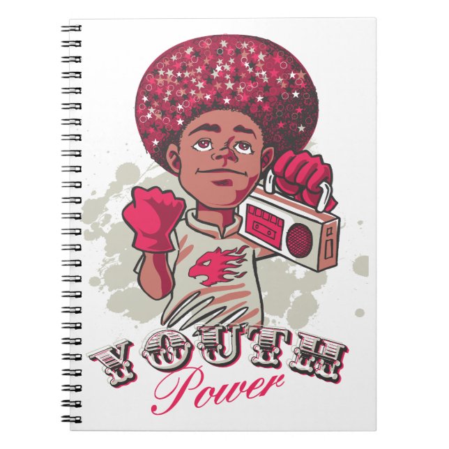 Spiral Photo Notebook – YOUTH Power Afro & Boombox (Front)