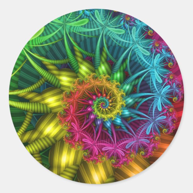 Spiral Rainbow Fractal Classic Round Sticker (Front)