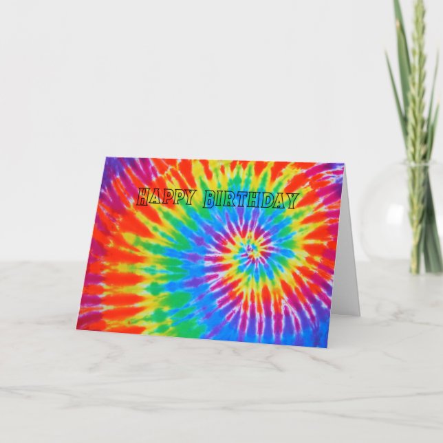 Spiral Rainbow Tie Dye Happy Birthday Card (Front)
