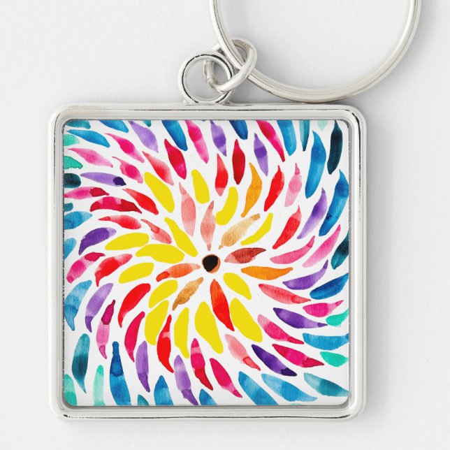 Spiral rainbow watercolor abstract keychain (Front)