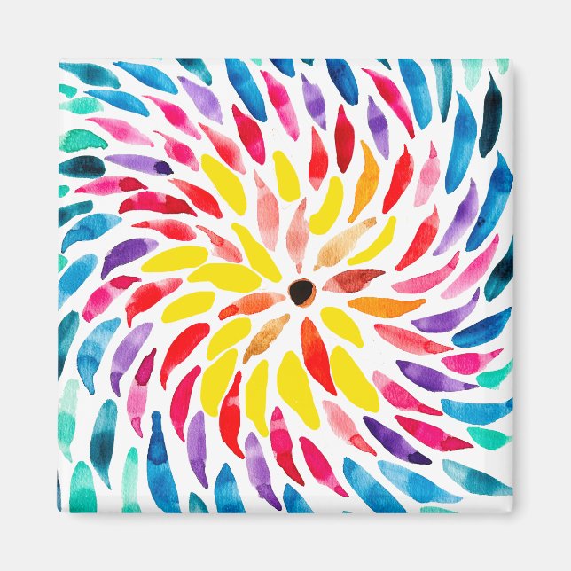 Spiral rainbow watercolor abstract magnet (Front)