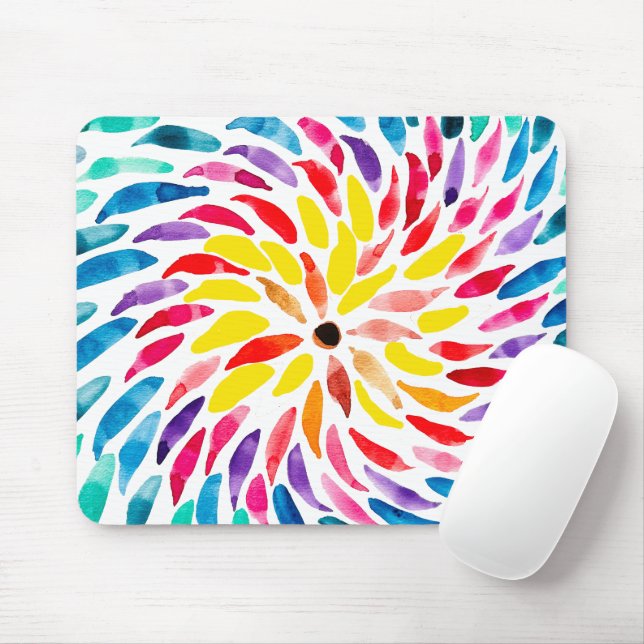 Spiral rainbow watercolor abstract mouse pad (With Mouse)