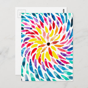 Spiral rainbow watercolor abstract postcard