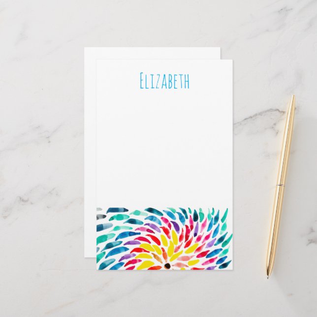 Spiral rainbow watercolor abstract stationery (Front/Back In Situ)