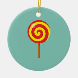 Spiral Red Yellow Lollipop Ceramic Ornament