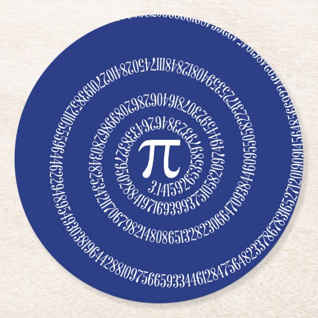 Spiral Rings for Pi on Navy Blue Round Paper Coaster (Front)
