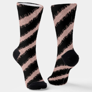 Spiral Rose Gold Glitter Black Socks