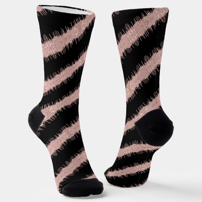 Spiral Rose Gold Glitter Black Socks (Angled)