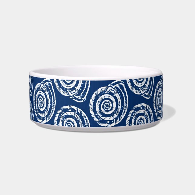 Spiral Seashell Block Print, Cobalt Blue and White Bowl (Left)