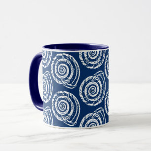 Spiral Seashell Block Print, Cobalt Blue and White Mug