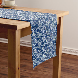 Spiral Seashell Block Print, Cobalt Blue and White Short Table Runner