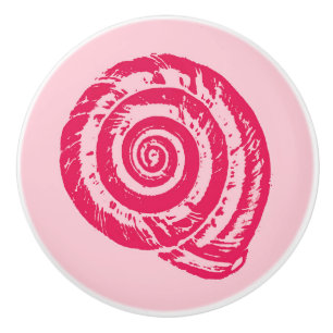 Spiral Seashell Block Print, Coral Pink & Fuchsia Ceramic Knob