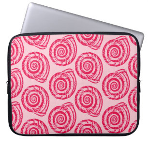 Spiral Seashell Block Print, Coral Pink & Fuchsia Laptop Sleeve