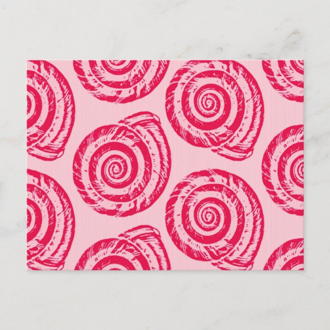 Spiral Seashell Block Print, Coral Pink & Fuchsia Postcard (Front)