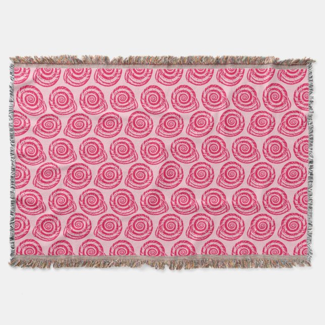 Spiral Seashell Block Print, Coral Pink & Fuchsia Throw Blanket (Front)