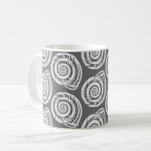 Spiral Seashell Block Print, Grey and White  Coffee Mug