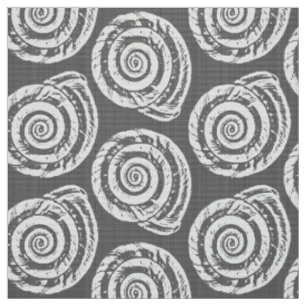 Spiral Seashell Block Print, Grey / Grey and White Fabric