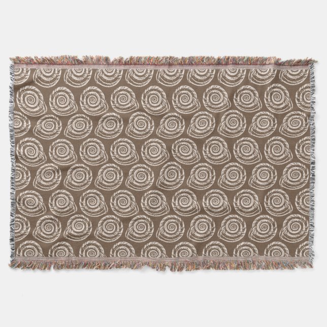 Spiral Seashell Block Print,Taupe Tan and Cream Throw Blanket (Front)