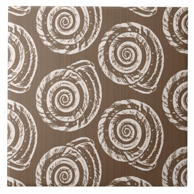 Spiral Seashell Block Print,Taupe Tan and Cream Tile (Front)