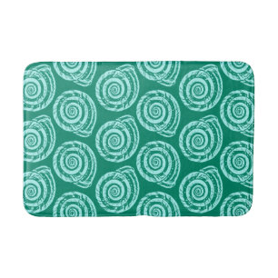 Spiral Seashell Block Print, Turquoise and Aqua Bath Mat