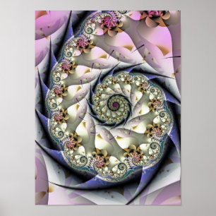 Spiral Seashell Fractal Abstract Pearl Design Poster