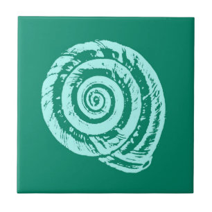 Spiral Seashell, Turquoise and Aqua   Tile