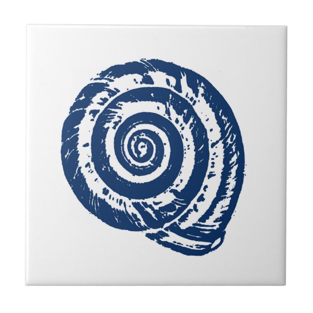 Spiral Seashell, White and Cobalt Blue Tile (Front)