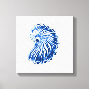 Spiral Shell, Indigo Blue and White Canvas Print