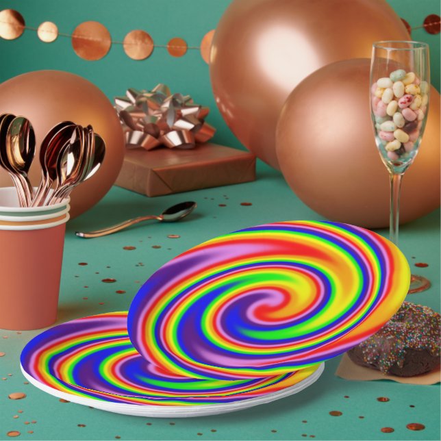 Spiral Swirl Soft Focus Rainbow Colours Celebratio Paper Plate (Multi)