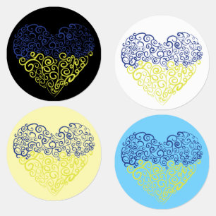 Spiral swirls mehandi heart Ukrainian flag colours