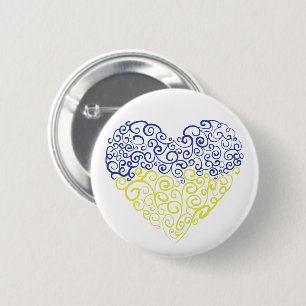 Spiral swirls mehandi heart Ukrainian flag colours 2 Inch Round Button