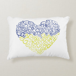 Spiral swirls mehandi heart Ukrainian flag colours Accent Pillow