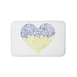 Spiral swirls mehandi heart Ukrainian flag colours Bath Mat