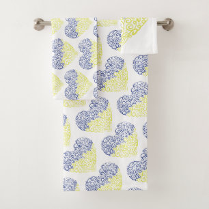 Spiral swirls mehandi heart Ukrainian flag colours Bath Towel Set