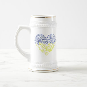 Spiral swirls mehandi heart Ukrainian flag colours Beer Stein