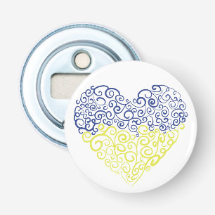 Spiral swirls mehandi heart Ukrainian flag colours Bottle Opener
