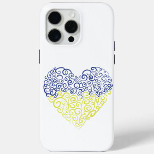 Spiral swirls mehandi heart Ukrainian flag colours iPhone 15 Pro Max Case