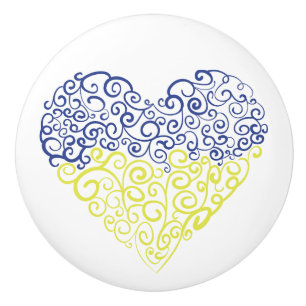 Spiral swirls mehandi heart Ukrainian flag colours Ceramic Knob