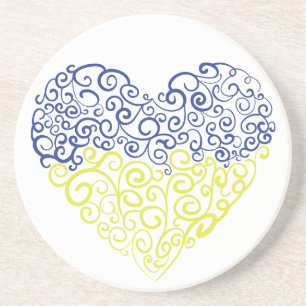 Spiral swirls mehandi heart Ukrainian flag colours Coaster