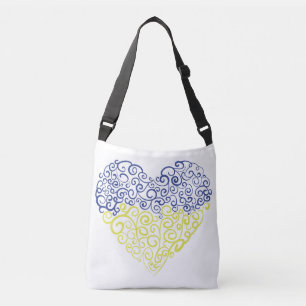 Spiral swirls mehandi heart Ukrainian flag colours Crossbody Bag