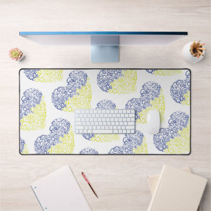 Spiral swirls mehandi heart Ukrainian flag colours Desk Mat