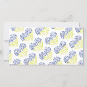 Spiral swirls mehandi heart Ukrainian flag colours Holiday Card