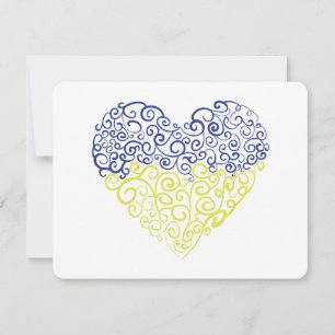 Spiral swirls mehandi heart Ukrainian flag colours Invitation