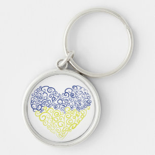 Spiral swirls mehandi heart Ukrainian flag colours Keychain