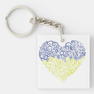 Spiral swirls mehandi heart Ukrainian flag colours Keychain