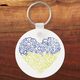 Spiral swirls mehandi heart Ukrainian flag colours Keychain