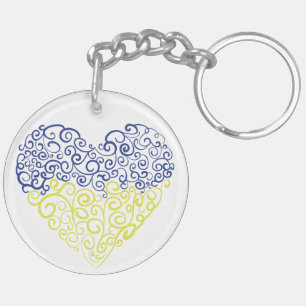 Spiral swirls mehandi heart Ukrainian flag colours Keychain