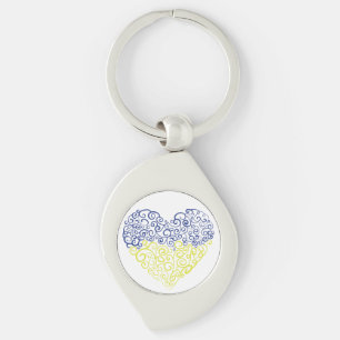 Spiral swirls mehandi heart Ukrainian flag colours Keychain