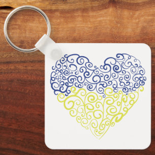 Spiral swirls mehandi heart Ukrainian flag colours Keychain